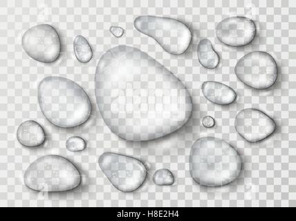 Set di vettore di gocce di acqua con riflessi e ombre Illustrazione Vettoriale