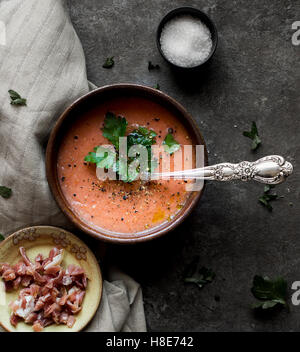 Salmorejo, una purea consistente di pomodoro e pane, originari dalla Spagna. Foto Stock