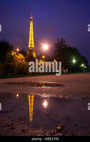 Torre Eiffel riflessa nelle pozze Foto Stock