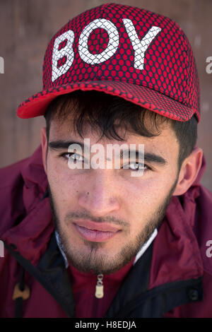 Ritratto di Pamiri persone - uomo tagiko in Khorog indossando Boy cappello - GBAO provincia - Tagikistan Foto Stock