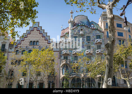 Antoni Gaudi Casa Batllo edificio, sito Patrimonio Mondiale dell'UNESCO, Barcellona, in Catalogna, Spagna, Europa Foto Stock