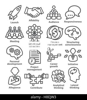 Business management icone di stile di linea su bianco. Pack 01. Illustrazione Vettoriale