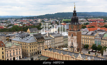 Vista superiore del panno hall nella piazza del mercato di Cracovia. Foto Stock