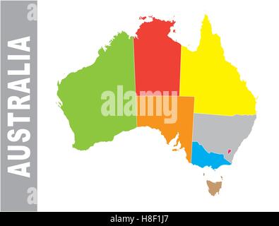 Colorato Australia politica e amministrativa di mappa vettoriale Illustrazione Vettoriale