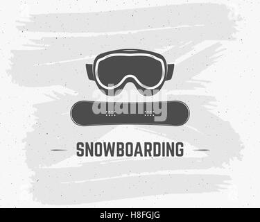 Snowboard logo estrema e il modello di etichetta. Inverno Sport snowboard store badge. Emblema e icona. Avventura in montagna e insegne, simbolo e l'elemento. Vector vintage stile monocromatico. Design retrò. Illustrazione Vettoriale