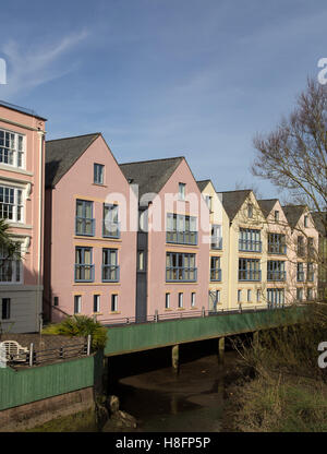 Riverside alloggiamento sul 'Mill Tail', uno sperone del fiume Dart a Totnes, Devon. Foto Stock