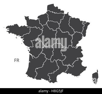 Mappa Francia con regioni black edition Illustrazione Vettoriale