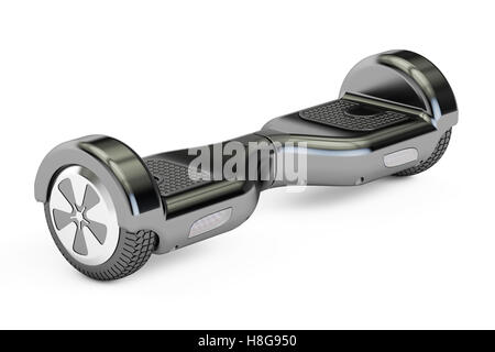 Hoverboard nero o auto-equilibratura di scooter, 3D rendering isolati su sfondo bianco Foto Stock