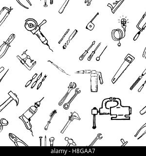 Strumenti manuali per la riparazione. Fai da te. Lo sfondo disegnati manualmente. Illustrazione Vettoriale