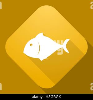 Illustrazione Vettoriale. Icona del vettore di pesce con una lunga ombra Illustrazione Vettoriale