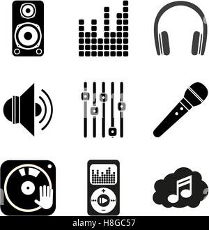 Set di icone della Musica tema. Semplice stile nero Illustrazione Vettoriale