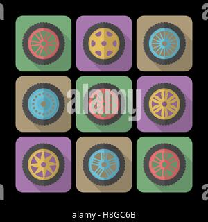 Set di icone di una vettura di cerchioni. Moderno stile piatto Illustrazione Vettoriale