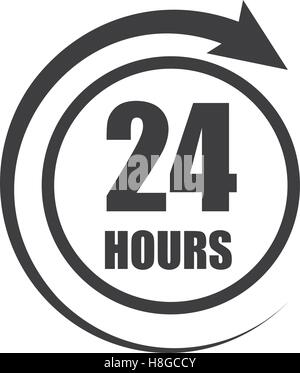 Icona del simbolo, segno aperto intorno all'orologio o 24 ore al giorno Illustrazione Vettoriale