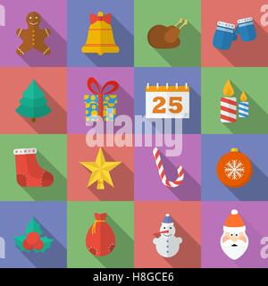 Set di icone di Natale. Uno stile piatto Illustrazione Vettoriale