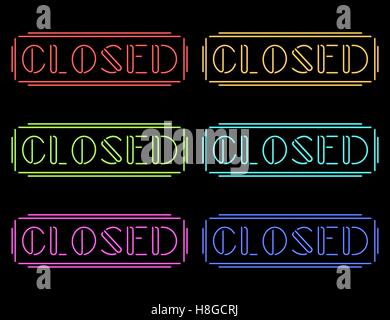 Set di luci al neon colorate segni di chiusura Illustrazione Vettoriale
