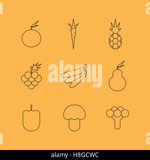 La frutta e la verdura le icone della linea. Illustrazione Vettoriale Illustrazione Vettoriale