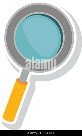 Lente di ingrandimento con manico di colore giallo su sfondo bianco. illustrazione vettoriale Illustrazione Vettoriale