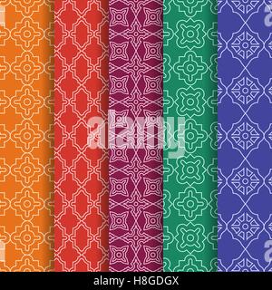 Set di arabo geometrica modelli senza giunture. Etnia sfondi moderno in stile islamico Illustrazione Vettoriale