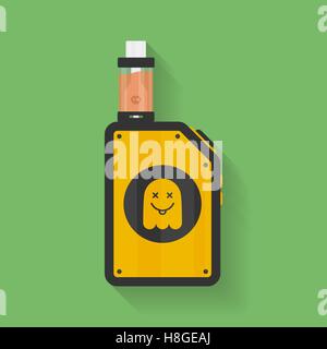 Icona del dispositivo Vape con silhouette di Ghost. Sigaretta elettronica con e-liquido. Vettore simbolo Vaping. Box mod con Rebuildable ta Illustrazione Vettoriale