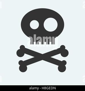 Icona del Jolly Roger simbolo. Pirata, filibuster, corsair segno di ossa incrociate o crossbones e cranio. Emblema del vettore Illustrazione Vettoriale