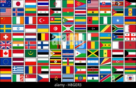 Set di 110 bandiere nazionali Illustrazione Vettoriale