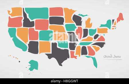 USA la mappa con le moderne forme rotonde Foto Stock