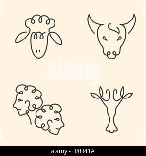 Una linea di simboli zodiacali set - Ariete, Toro, Gemelli, Cancro Illustrazione Vettoriale