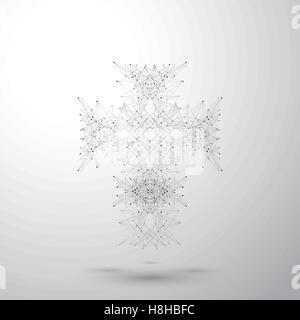 Croce religiosa su sfondo grigio. Linee collegate con punti. Illustrazione Vettoriale Illustrazione Vettoriale