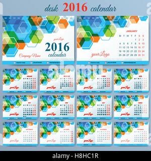 Template vettoriale escursioni calendario 2016 anni . La settimana inizia il lunedì Illustrazione Vettoriale