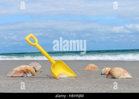 I serbatoi e la pala su una spiaggia con profondità di campo Foto Stock