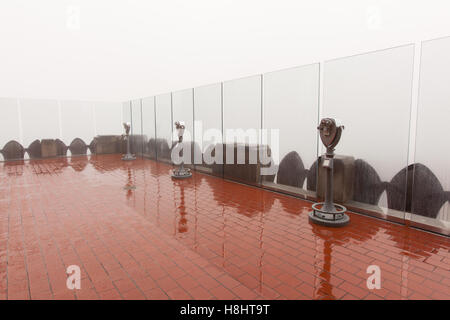 Parte superiore della roccia punto di vista nella nebbia fitta, Rockefeller Center di New York City, Stati Uniti d'America. Foto Stock