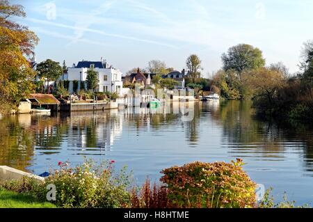 Esclusiva case residenziali dal fiume Tamigi Shepperton Surrey UK Foto Stock