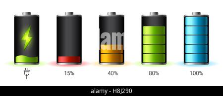 Scaricate e batteria completamente carica smartphone - infografico vettore. Isolato su sfondo bianco Illustrazione Vettoriale