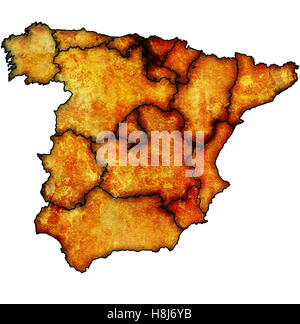 Regioni della Spagna sulla mappa di amministrazione con bordi Foto Stock