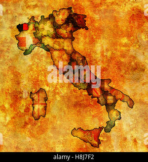 Valle d'Aosta regione sulla mappa di amministrazione di Italia con bandiere Foto Stock