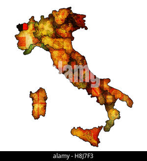 Valle d'Aosta regione sulla mappa di amministrazione di Italia con bandiere Foto Stock