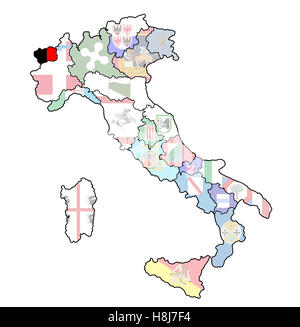 Valle d'Aosta regione sulla mappa di amministrazione di Italia con bandiere Foto Stock