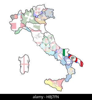 Regione Puglia sulla mappa di amministrazione di Italia con bandiere Foto Stock