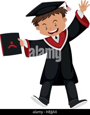 L uomo nella graduazione nera accappatoio con cappuccio illustrazione Illustrazione Vettoriale