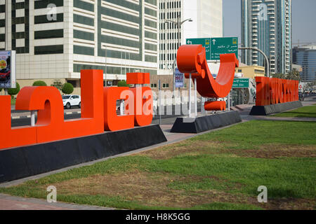 Segno nel porto di Dubai Foto Stock