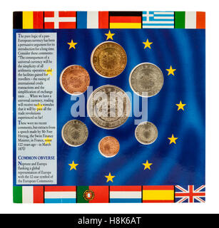 Set di 1992 Regno Unito ECU mock-up le monete emesse dalla zecca di torre in testa fino all' introduzione dell' euro. Foto Stock