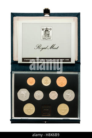 Royal Mint set completo del Regno Unito la prova delle monete in euro per l'anno 1989 che commemora il terzo centenario della Carta dei diritti Foto Stock