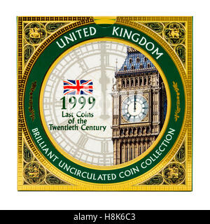 Set di 1999 United Kingdom brillante che non circola la raccolta di monete, le ultime monete del xx secolo, rilasciata dal Royal Mint Foto Stock