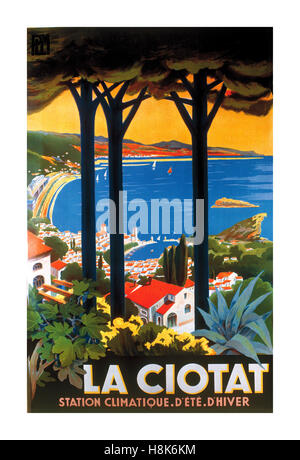 Poster di viaggio LA CIOTAT Vintage anni '1900 per la Ciotat Côte d'Azur, Provenza, Bouches-du-Rhône, Francia. Stazione Climatiqe d Ete d Hiver Foto Stock