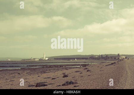 Hurst Point Lighthouse è situato a Hurst punto nella contea inglese di Hampshire, Foto Stock