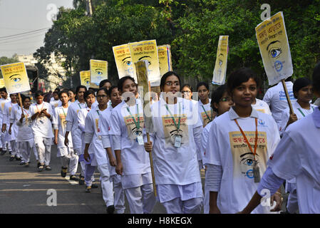 Dacca in Bangladesh. Xiv Nov, 2016. Pazienti diabetici Assosiation del Bangladesh ha organizzato una manifestazione per celebrare la Giornata mondiale del diabete sotto il tema occhi sul diabete a Shahbag a Dhaka, nel Bangladesh. Il 14 novembre 2016 Credit: Mamunur Rashid/Alamy Live News Foto Stock