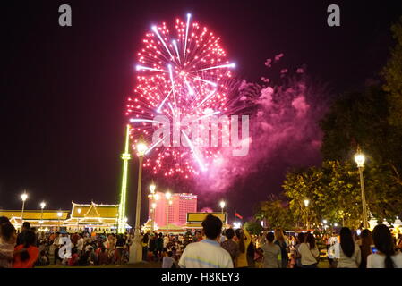 Phnom Penh Cambogia. Xiii Nov, 2016. La gente guarda i fuochi d'artificio per celebrare l'annuale Festival di acqua in Phnom Penh Cambogia, nov. 13, 2016. I 3 giorni di Festival di acqua ha dato dei calci a fuori qui di domenica. Credito: Zhang Yanfang/Xinhua/Alamy Live News Foto Stock