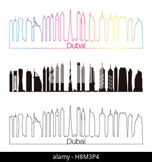 Skyline di Dubai lo stile lineare con arcobaleno nel modificabile file vettoriali Foto Stock