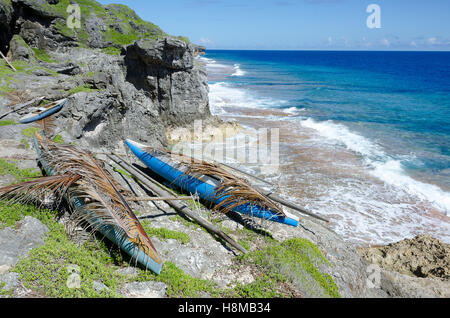 Polinesiana canoa outrigger, Uluvehu, Niue, South Pacific Oceania Foto Stock