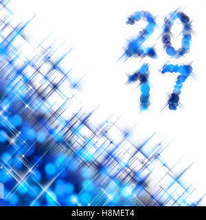 2017 square biglietto di auguri su blu scintillanti luci di vacanza sfondo Foto Stock